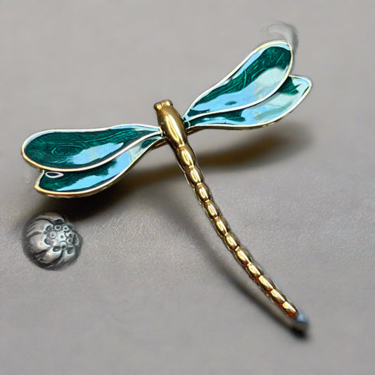 Green Enamel Dragonfly Pin