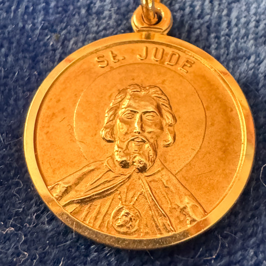 Vintage 14K Yellow Gold Italian St. Jude Pendant