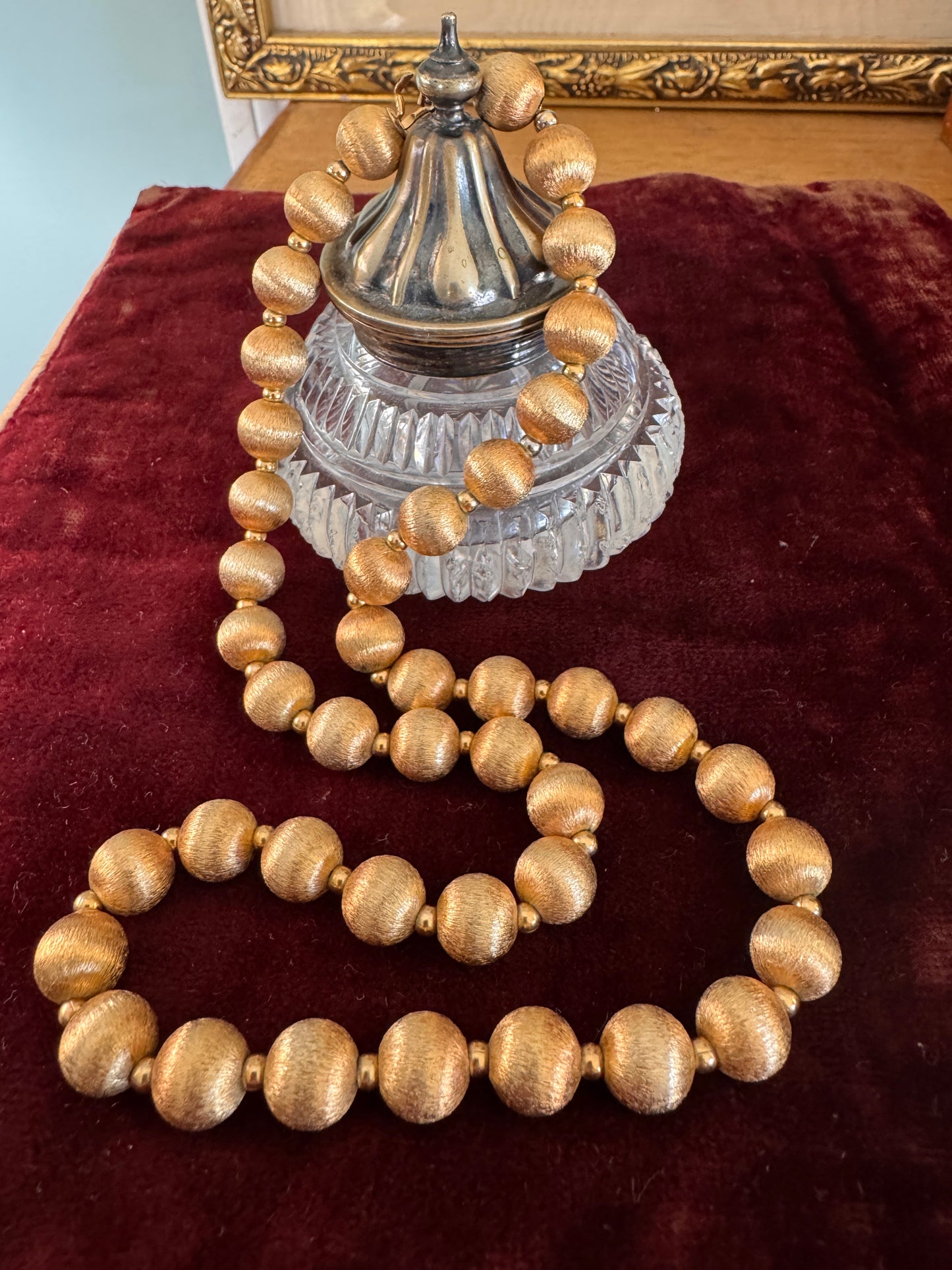 Vintage Napier Gold Plated Fluted Bead Necklace — Signed Clasp, circa 1950s–60s