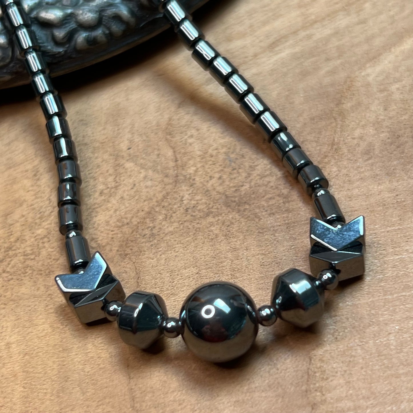 Vintage Hematite Semi Precious Gemstone Necklace