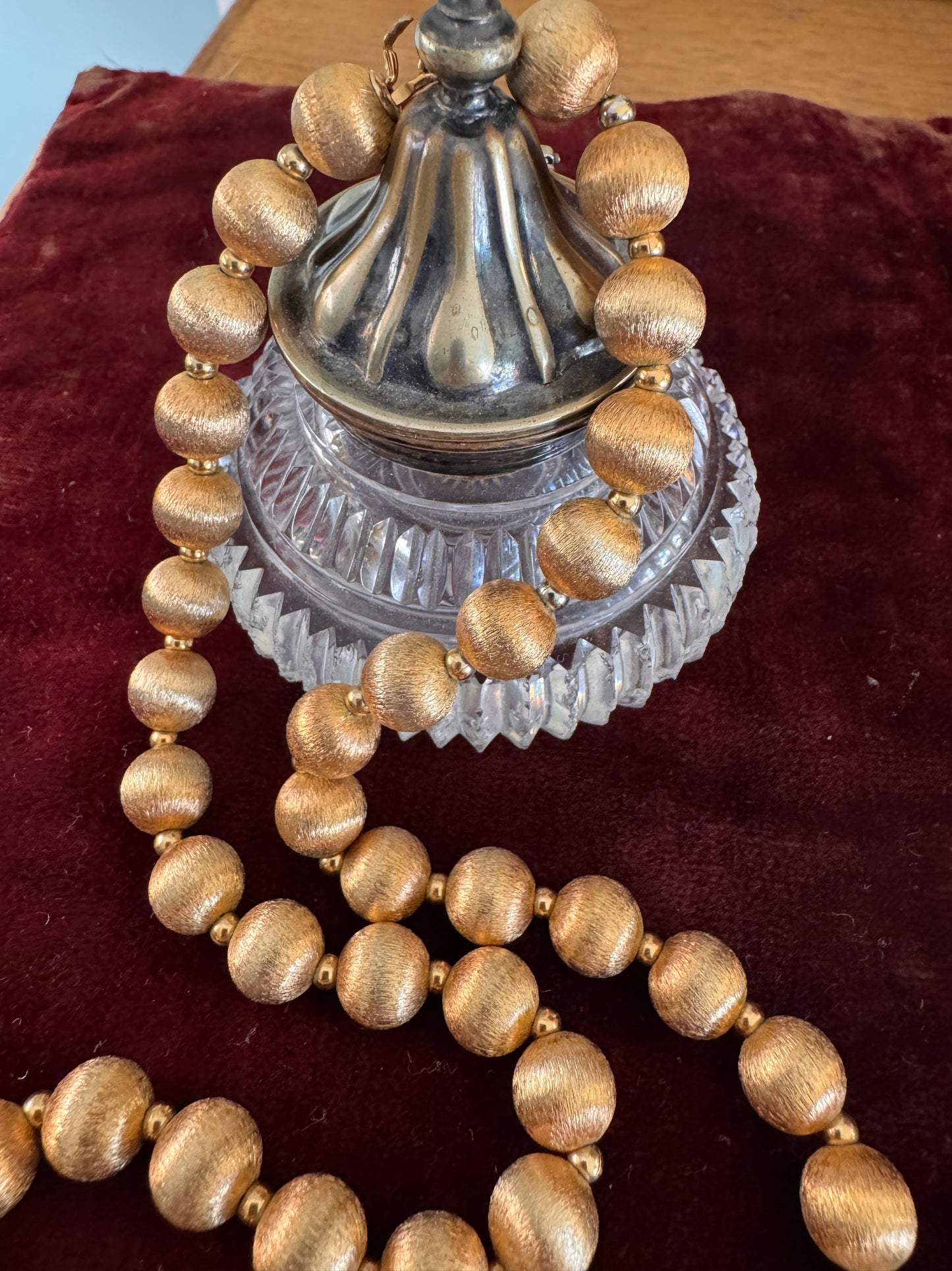 Vintage Napier Gold Plated Fluted Bead Necklace — Signed Clasp, circa 1950s–60s