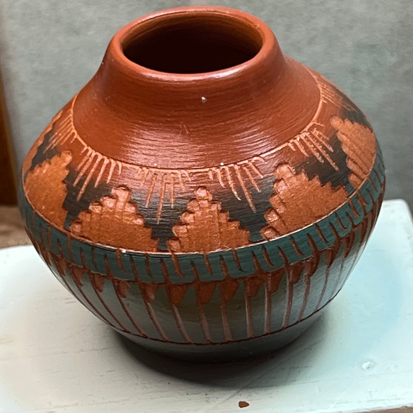 Handmade Navajo Native American Clay Pottery Vase Artist CYB