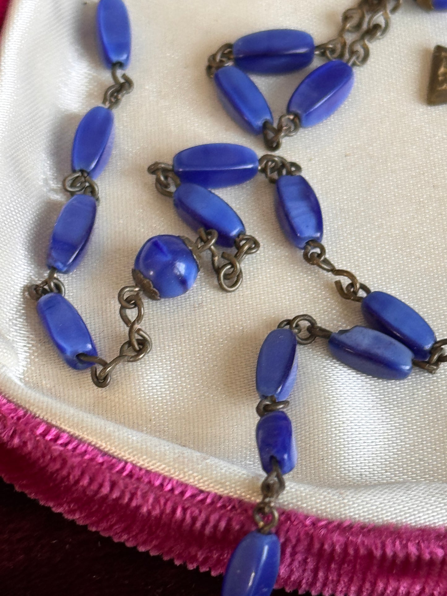 Art Nouveau Czech Blue Art Glass Bead Sacred Heart Jesus Rosary