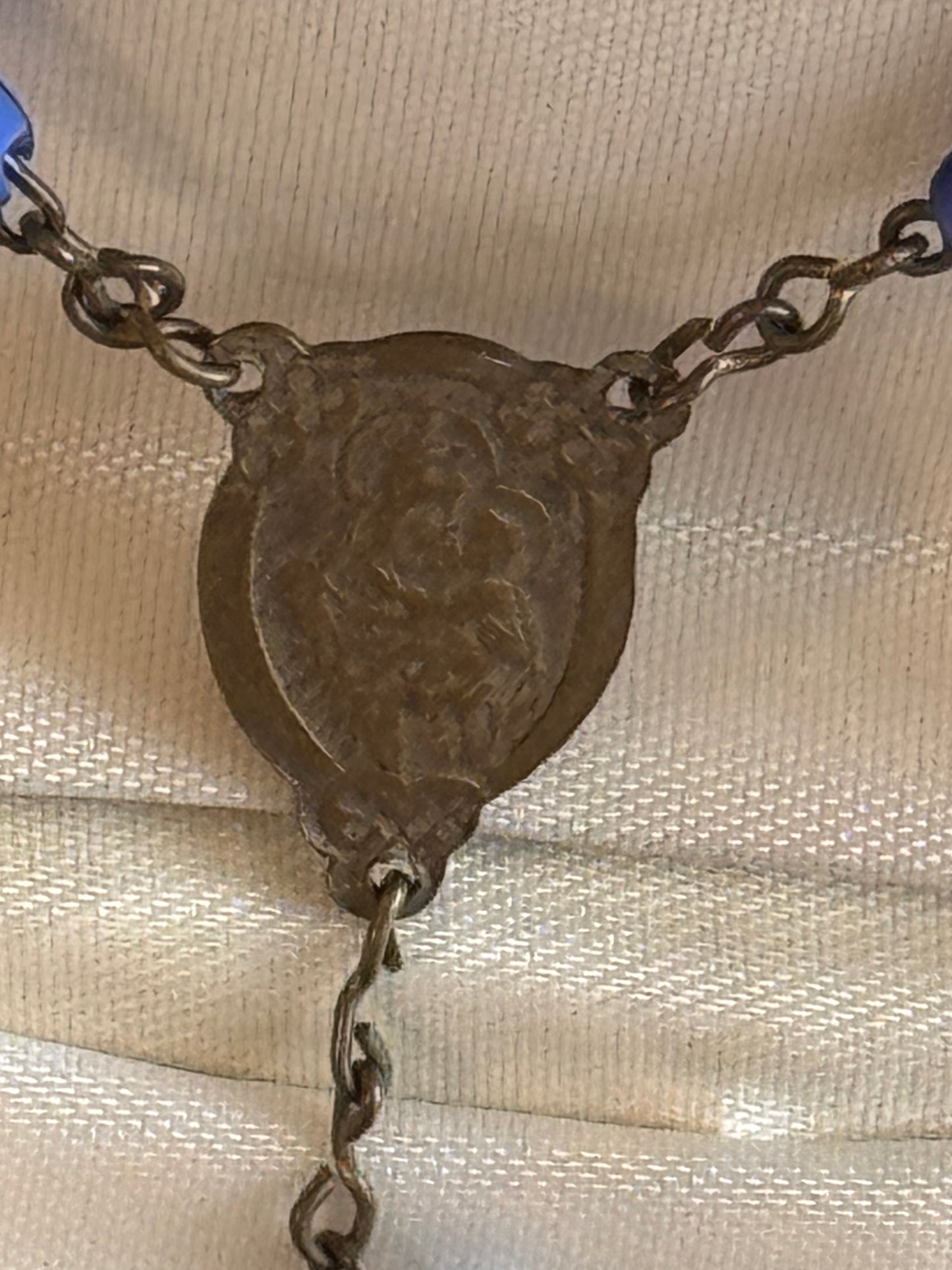Art Nouveau Czech Blue Art Glass Bead Sacred Heart Jesus Rosary
