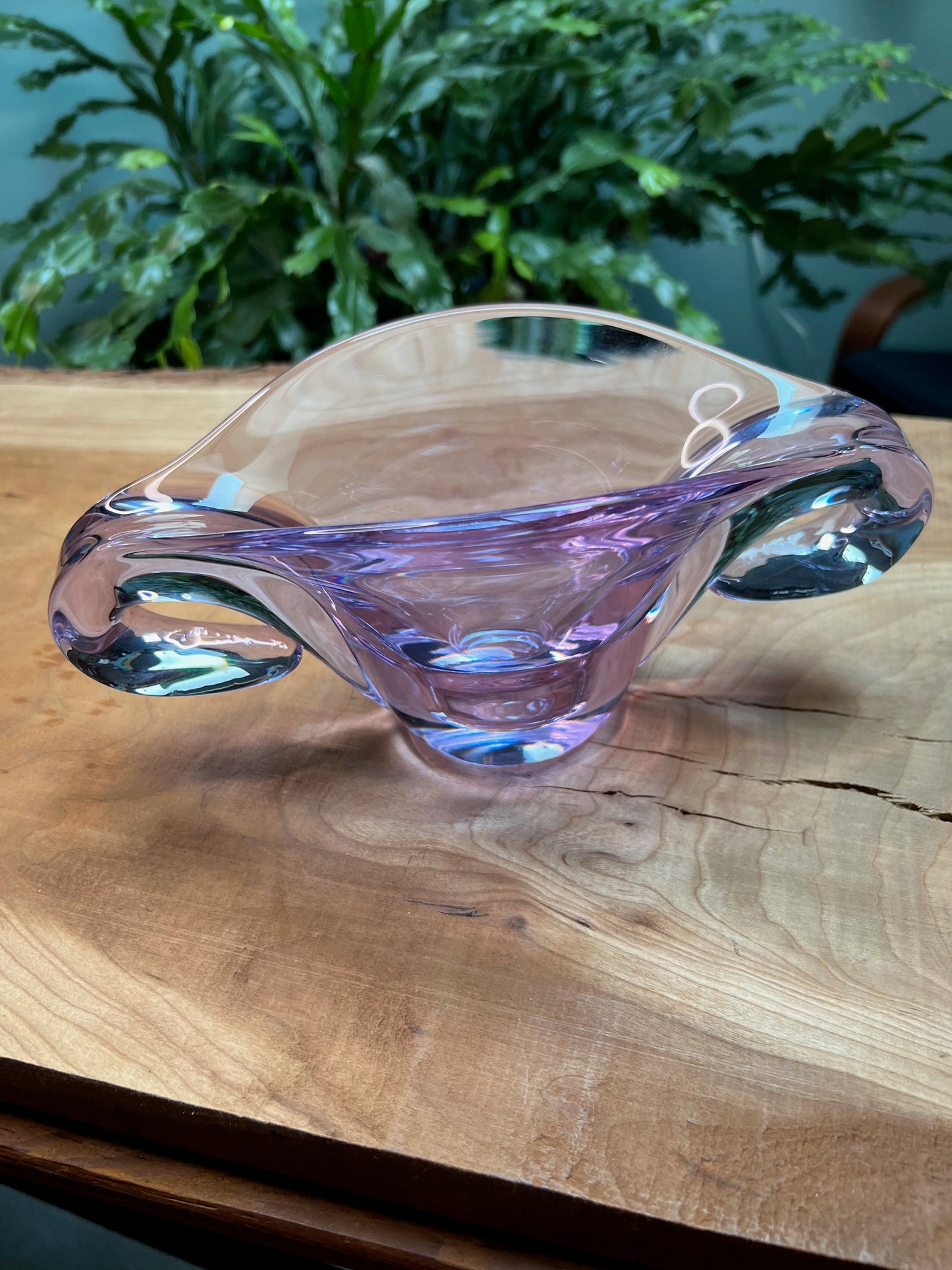 Mid Century Modern Italian Violet Hand Blown Glass Double Armed Vase