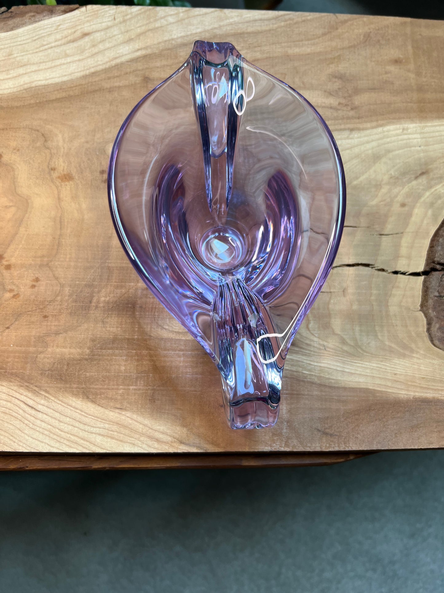 Mid Century Modern Italian Violet Hand Blown Glass Double Armed Vase