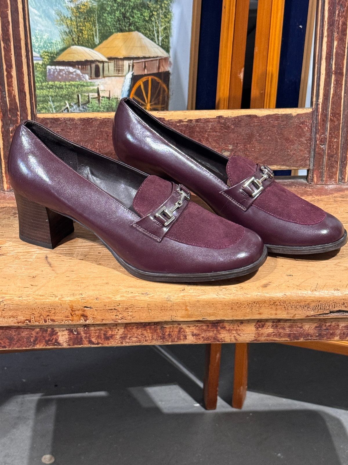 Vintage Etienne Aigner Burgundy Leather & Suede Horsebit Loafers, Women's 8.5M