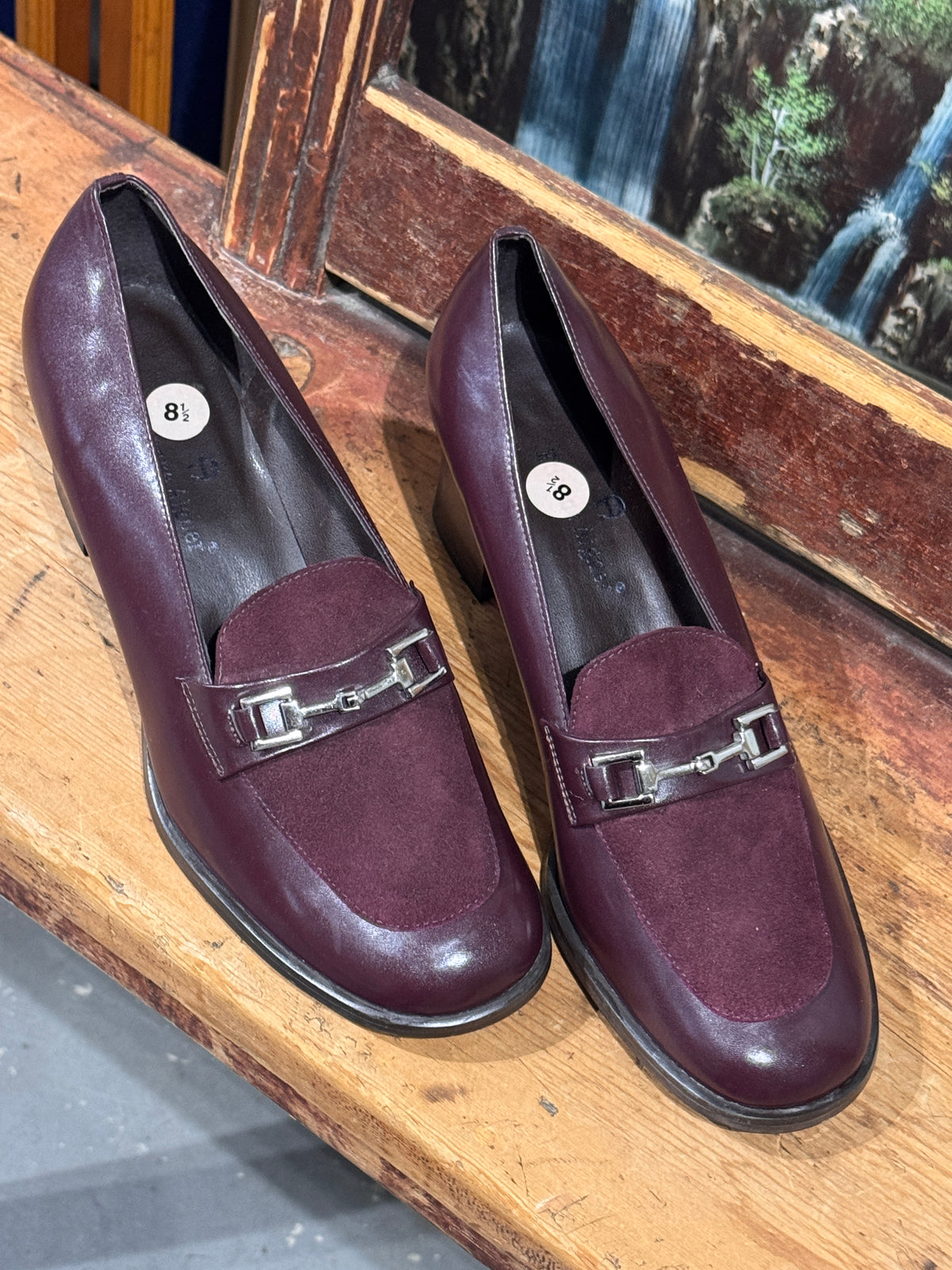 Vintage Etienne Aigner Burgundy Leather & Suede Horsebit Loafers, Women's 8.5M