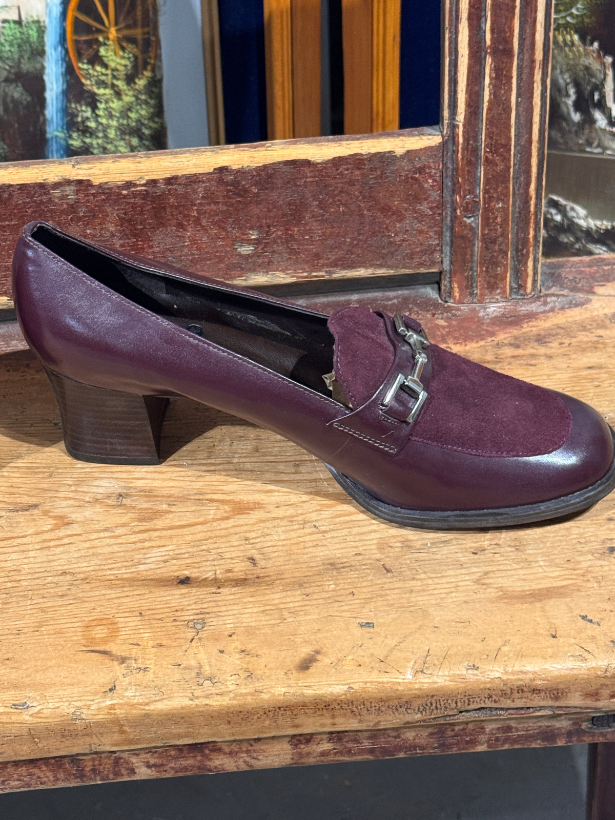 Vintage Etienne Aigner Burgundy Leather & Suede Horsebit Loafers, Women's 8.5M