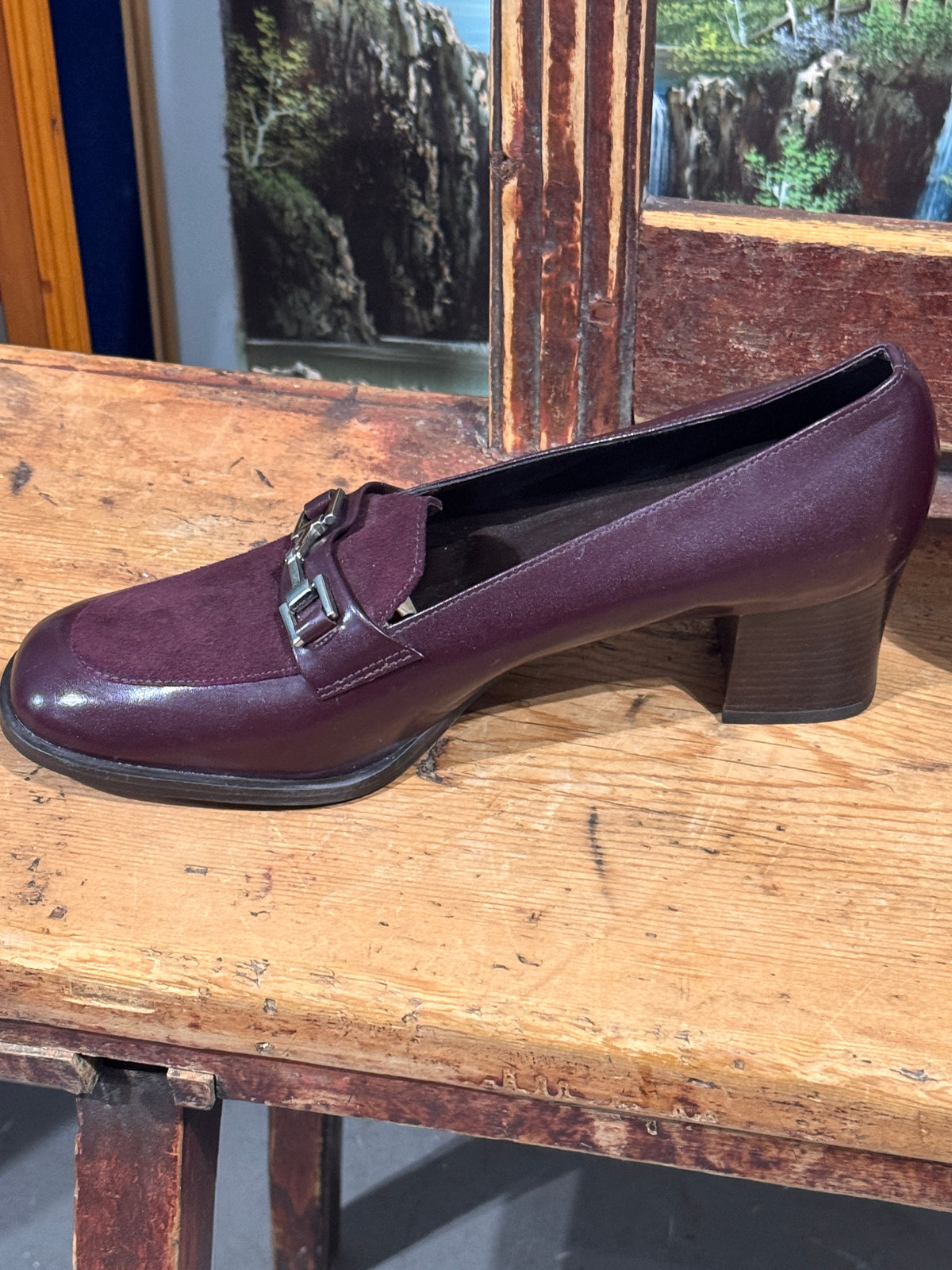 Vintage Etienne Aigner Burgundy Leather & Suede Horsebit Loafers, Women's 8.5M
