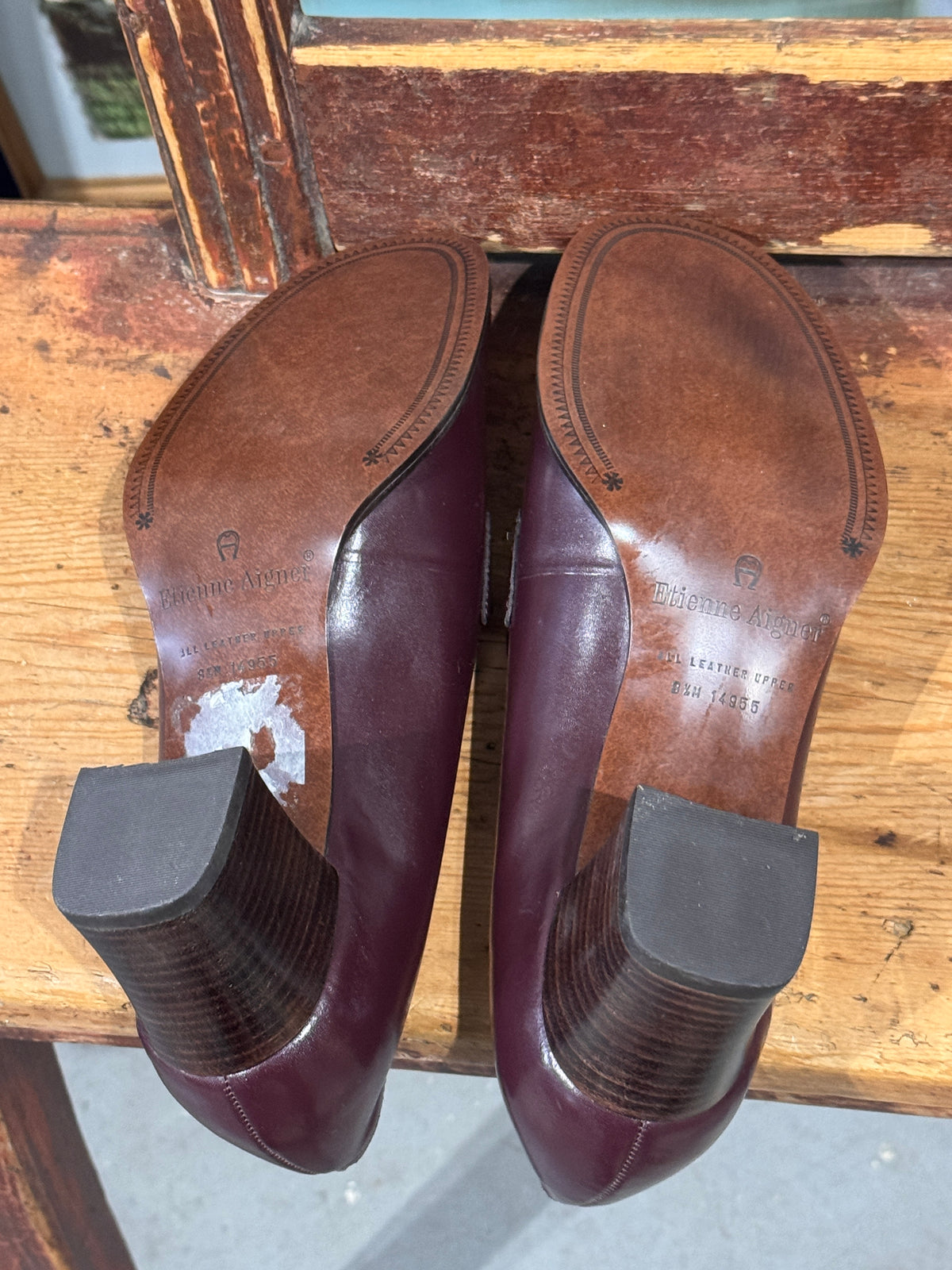 Vintage Etienne Aigner Burgundy Leather & Suede Horsebit Loafers, Women's 8.5M