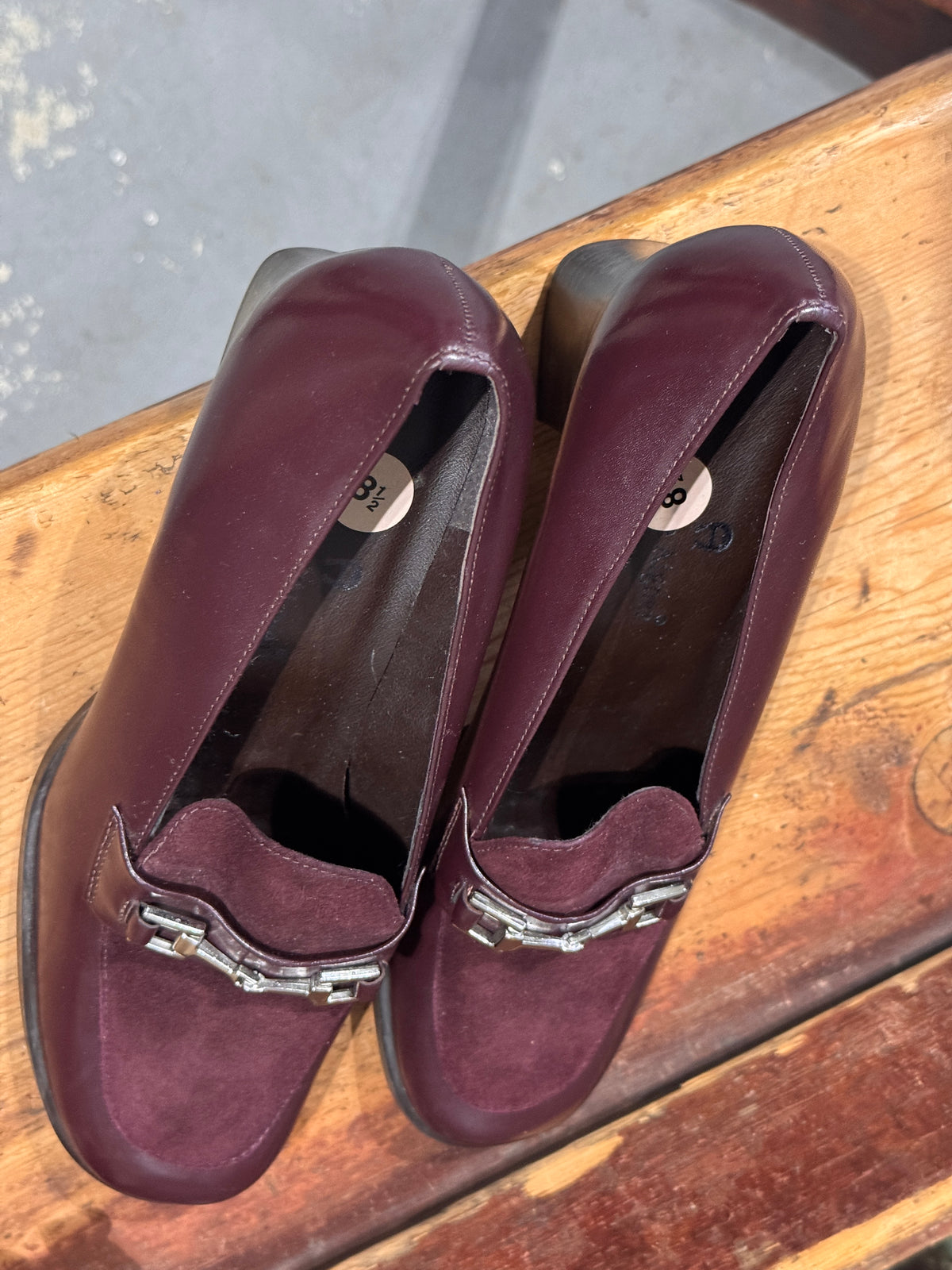 Vintage Etienne Aigner Burgundy Leather & Suede Horsebit Loafers, Women's 8.5M
