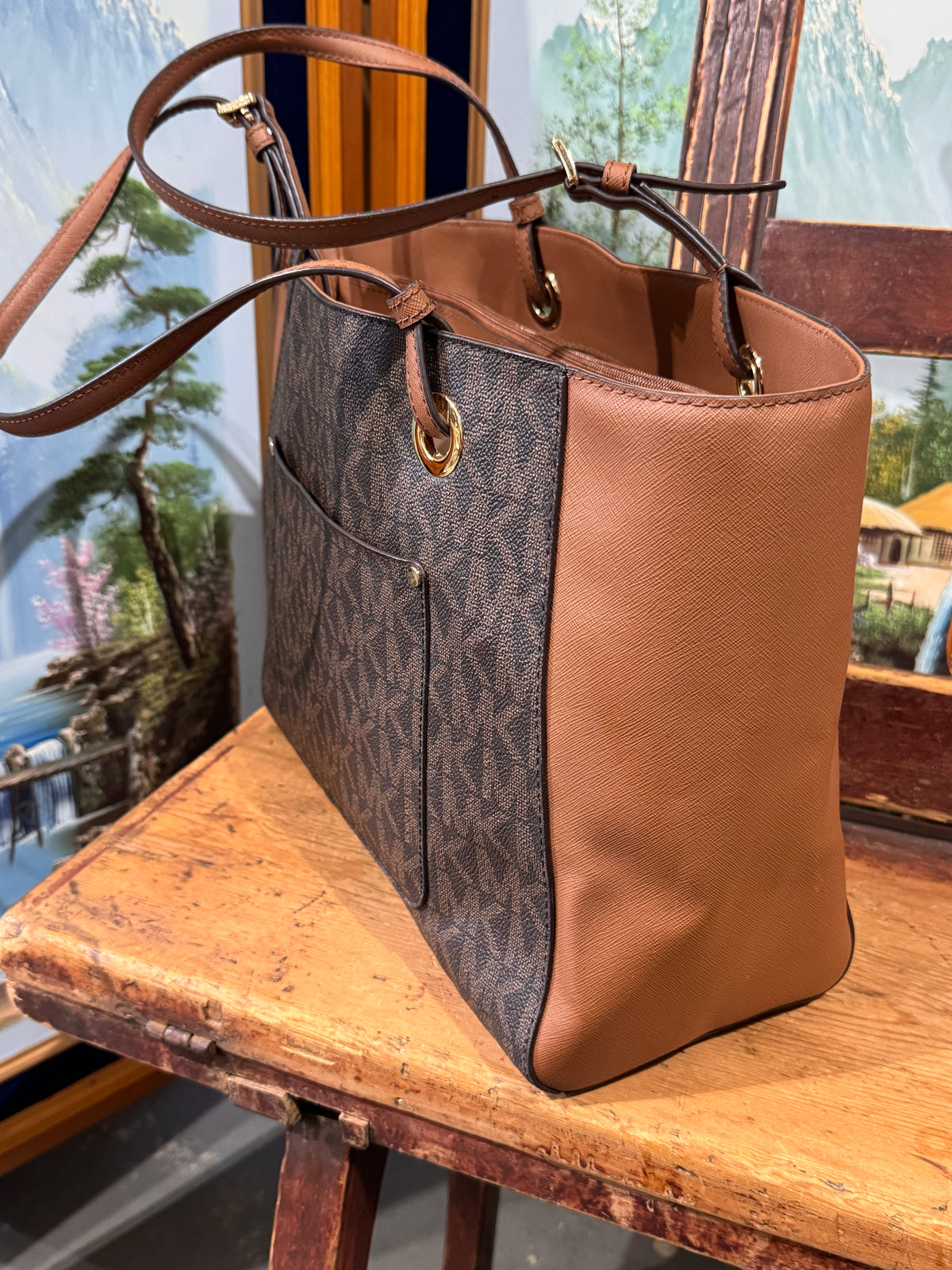 Michael Kors Walsh Medium Tote Bag, Brown Signature MK Monogram