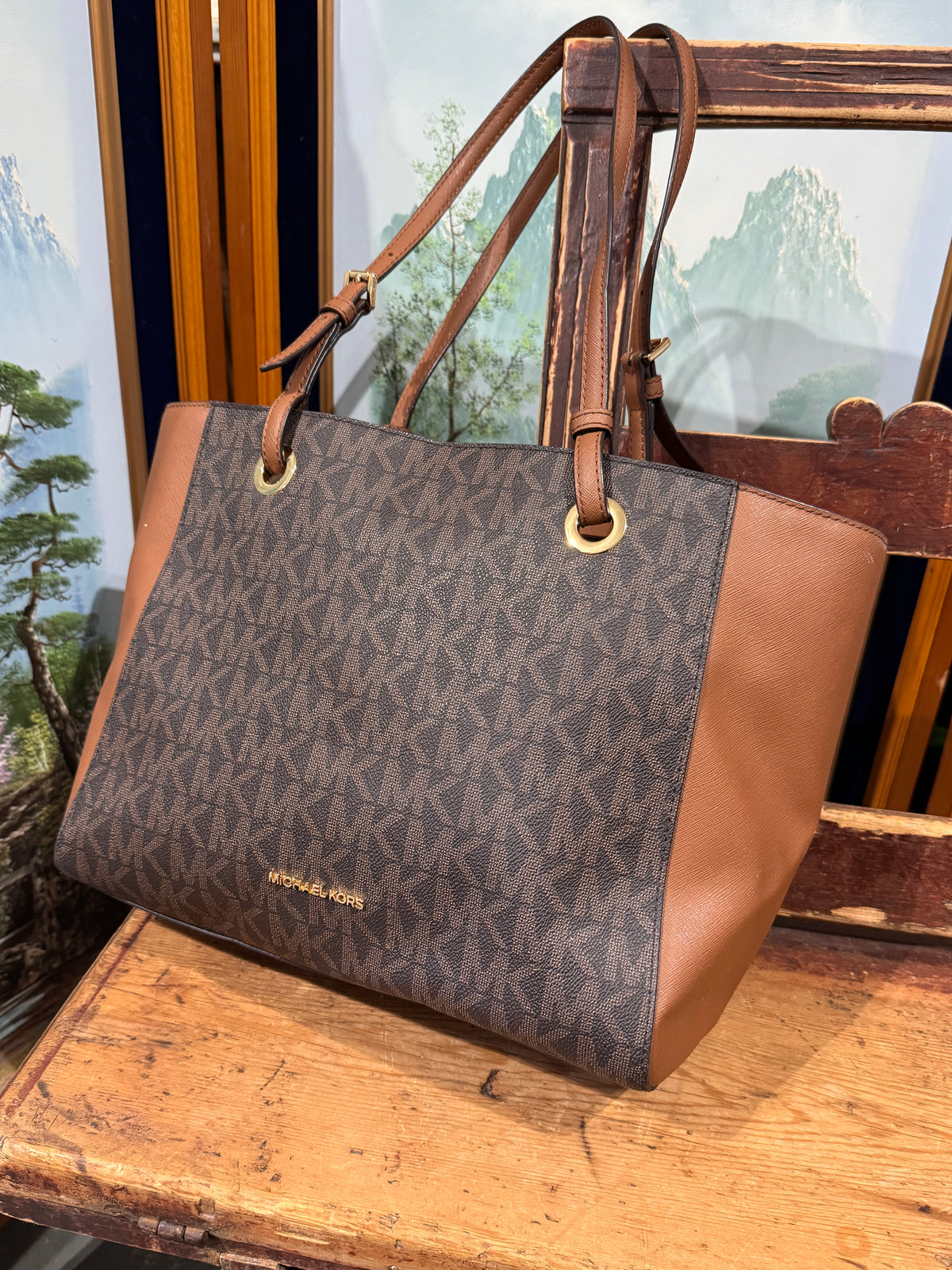 Michael Kors Walsh Medium Tote Bag, Brown Signature MK Monogram