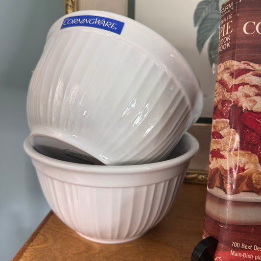 Two Corning French White 8" Mixing Bowls