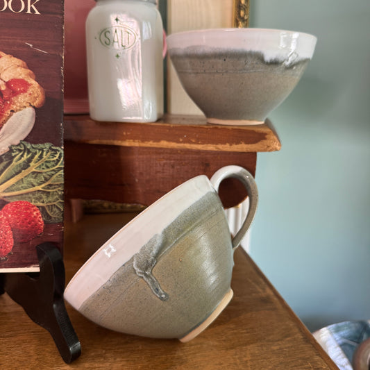 Two Large Drip Glaze Stoneware Mugs