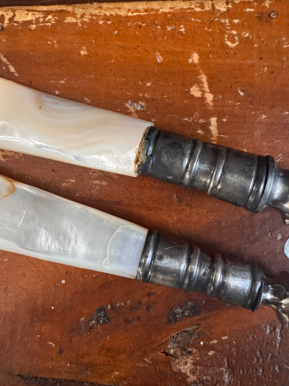 Antique National Silver Co. 5-Piece Mother-of-Pearl Carving Set with Sterling Ferrules