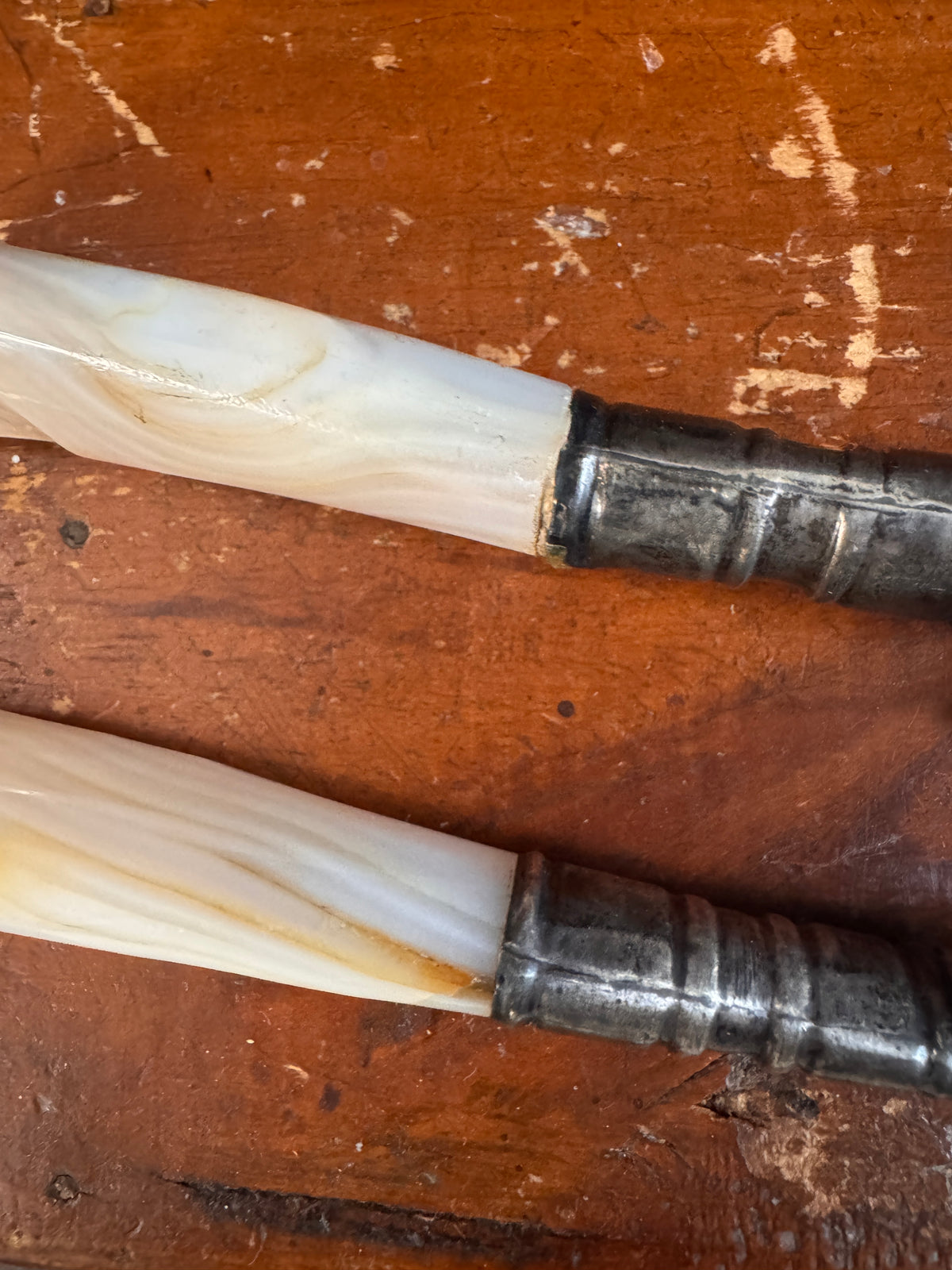 Antique National Silver Co. 5-Piece Mother-of-Pearl Carving Set with Sterling Ferrules