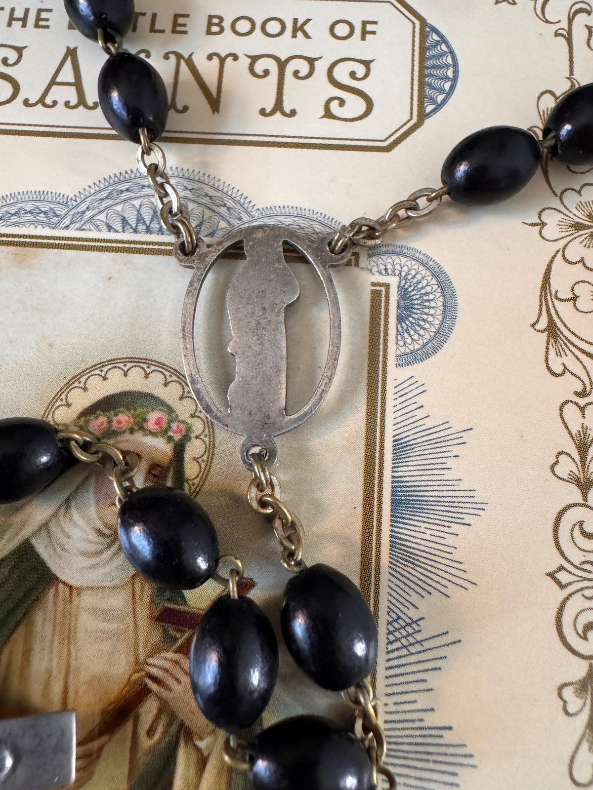 Vintage Italian Ebony Wood Mary Preying Rosary