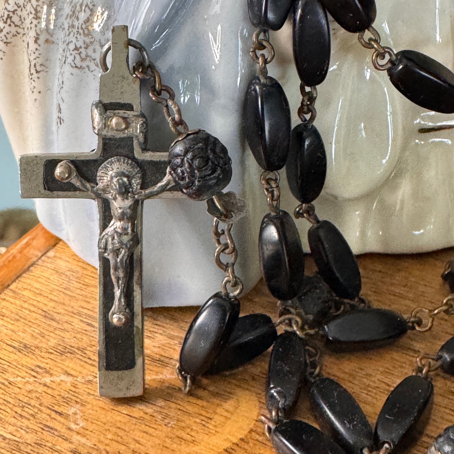 Vintage French Black Bead Rosary