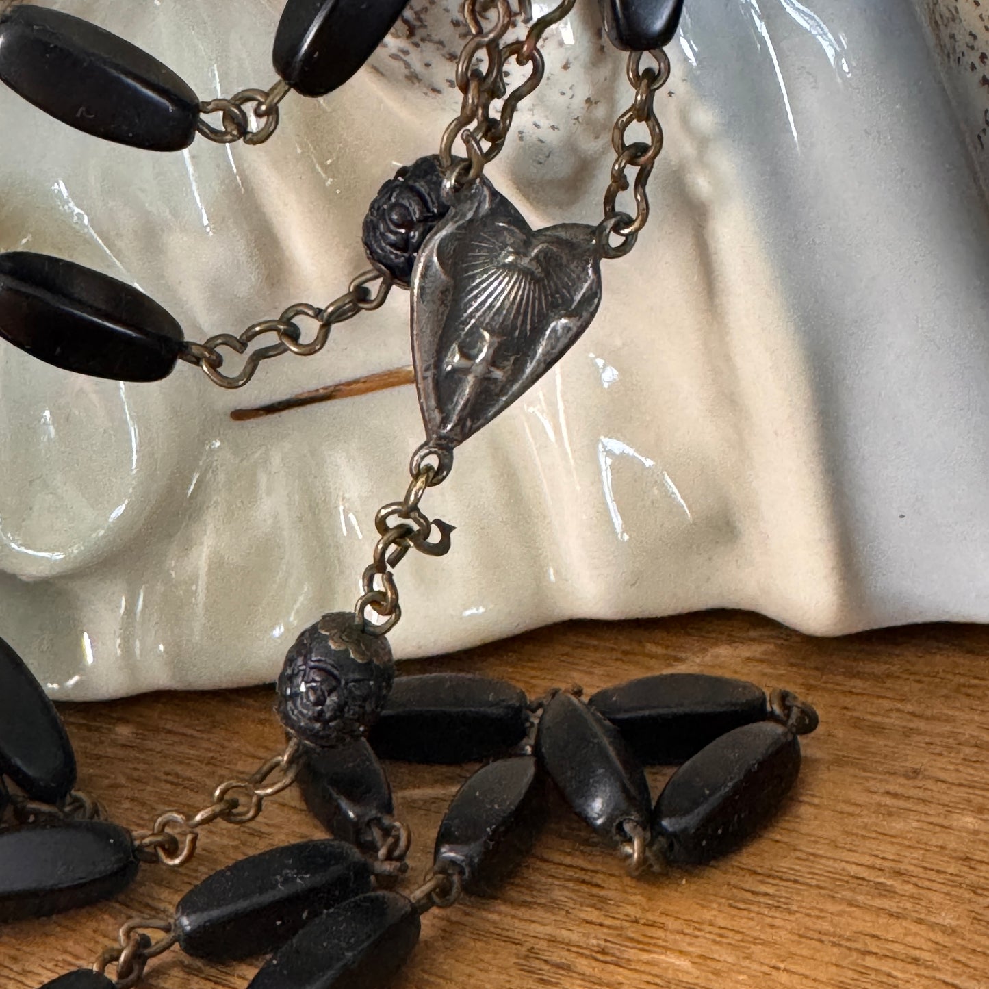 Vintage French Black Bead Rosary