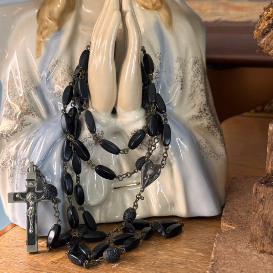 Vintage French Black Bead Rosary