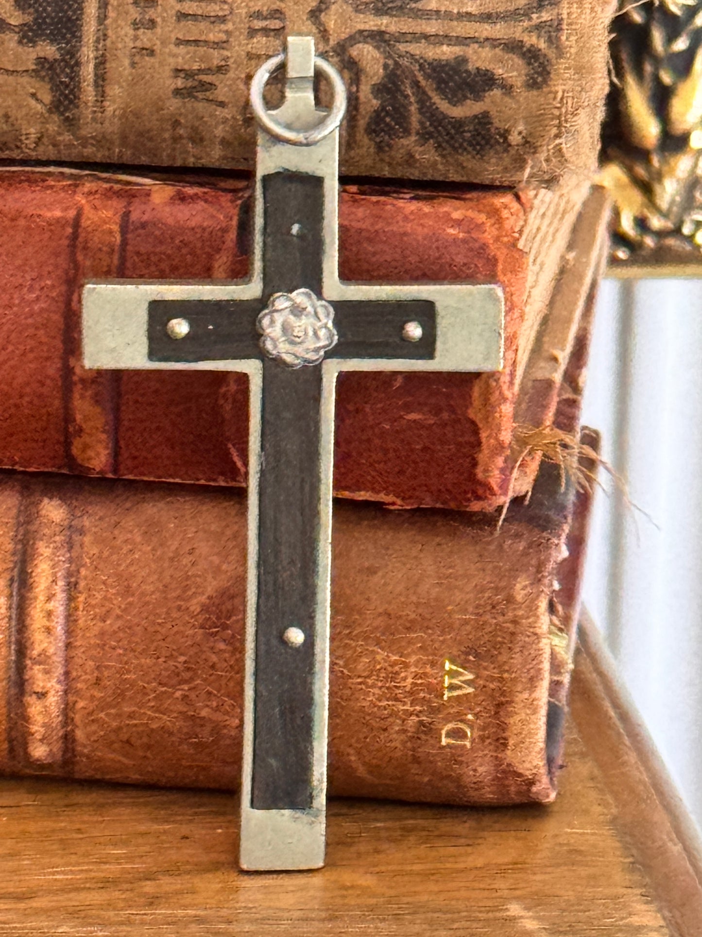 Antique Ebony Wood Silver Plated Nun's Personal Habit Crucifix