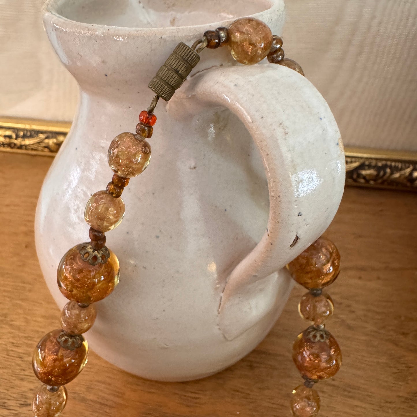 Vintage Italian Venetian Gold Sommerso Glass Bead Necklace
