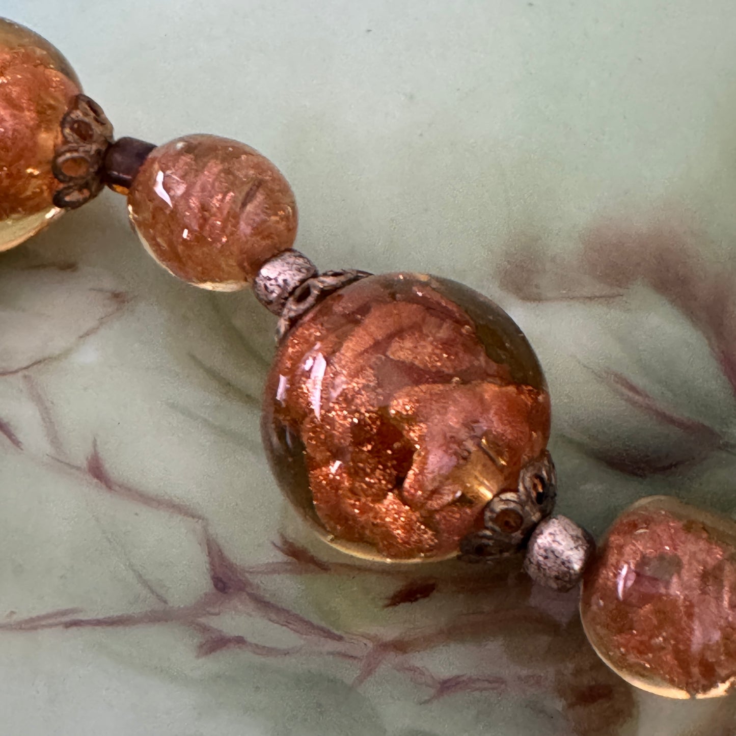 Vintage Italian Venetian Gold Sommerso Glass Bead Necklace