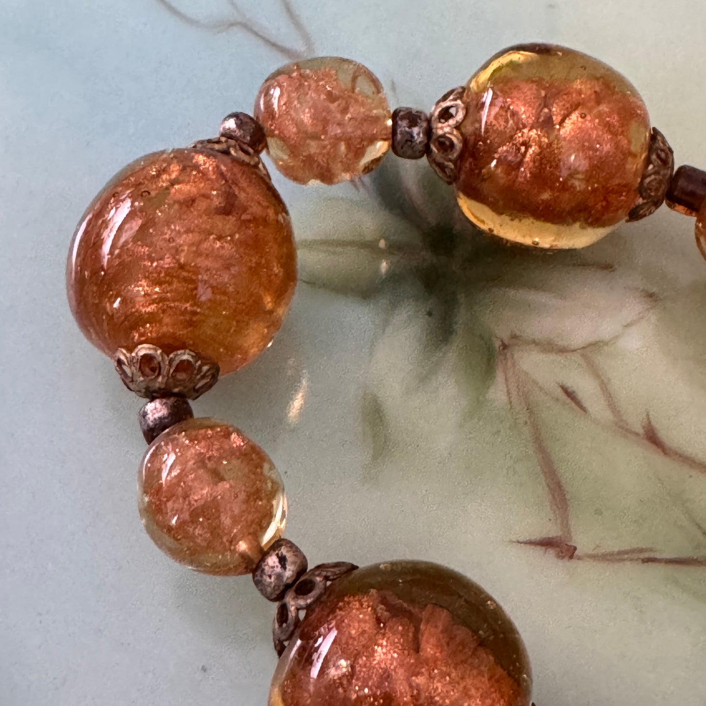 Vintage Italian Venetian Gold Sommerso Glass Bead Necklace