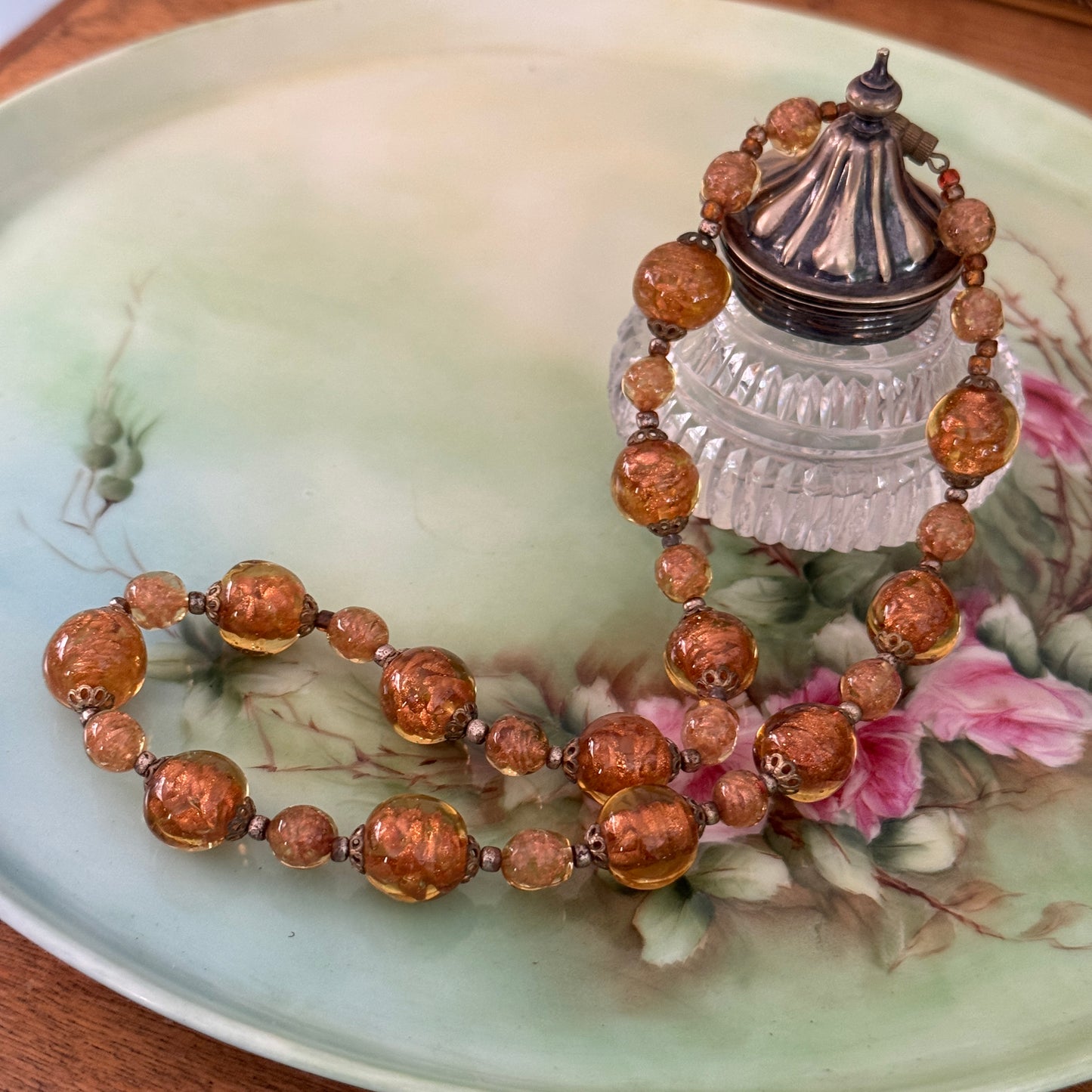 Vintage Italian Venetian Gold Sommerso Glass Bead Necklace