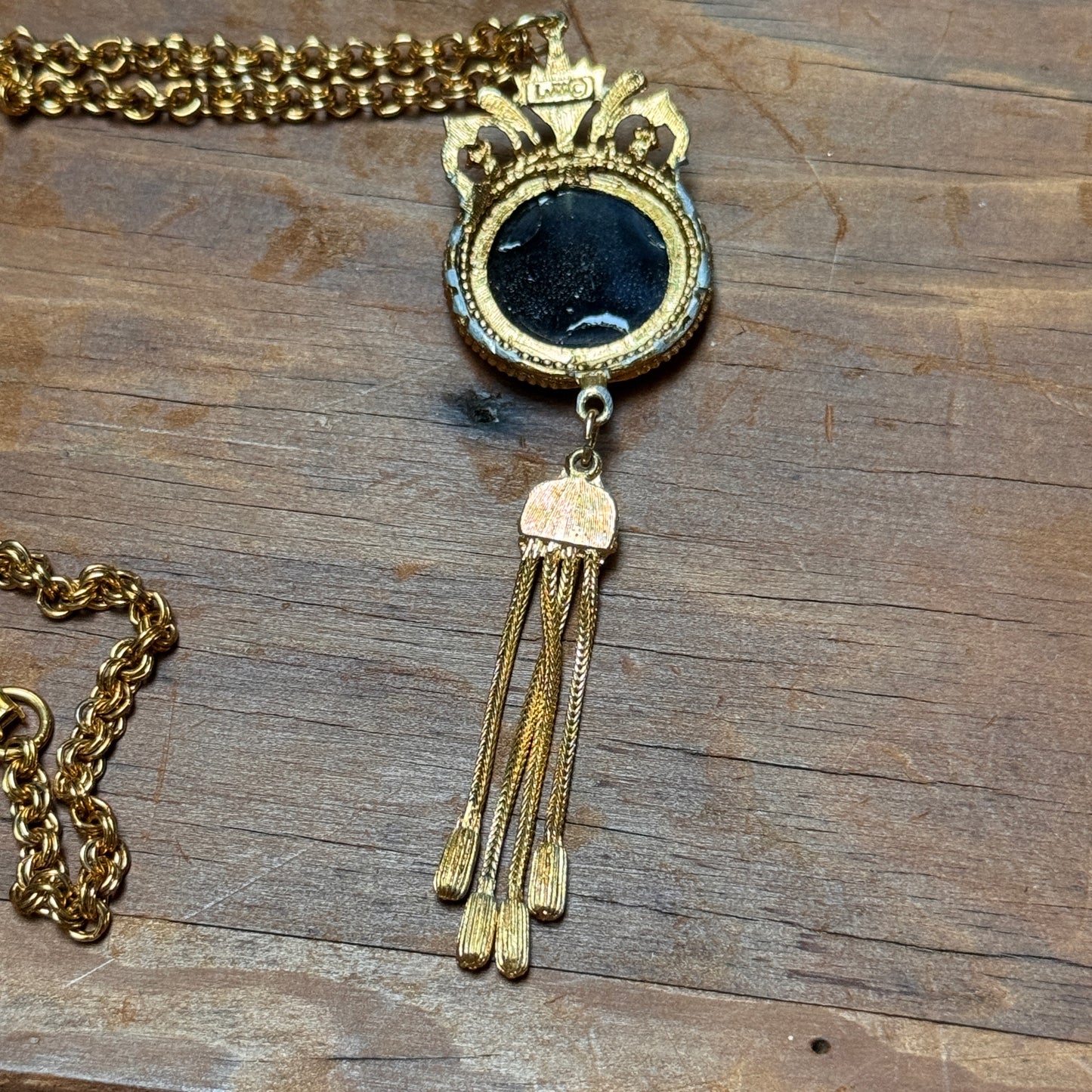 Vintage LJM Laurentian Jewelry Black & Gold Dangling Necklace