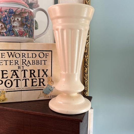 Vintage Haeger USA Cream White Trumpet Pottery Bud Vase