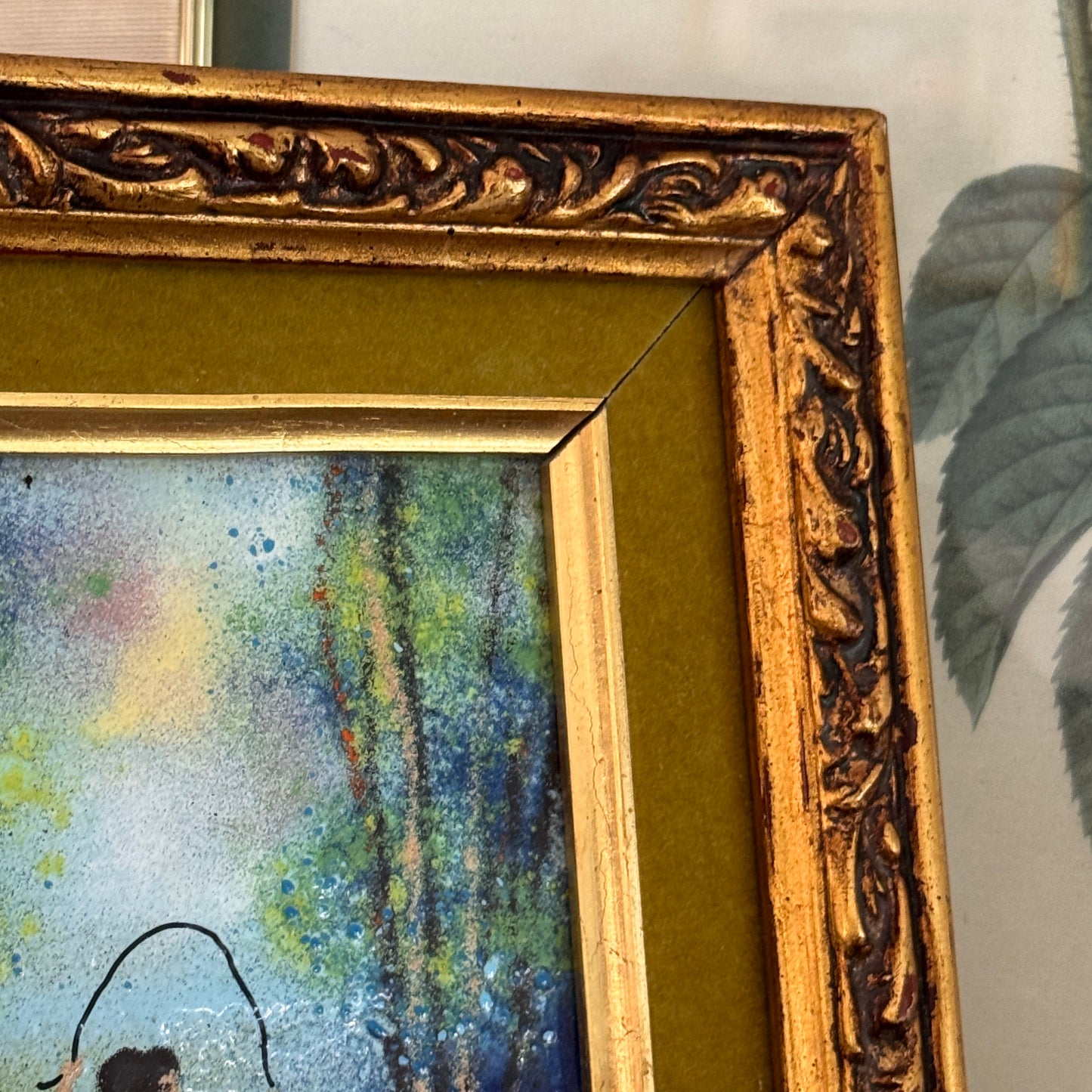 MCM Signed Fleming Enamel on Copper Art Plate Framed