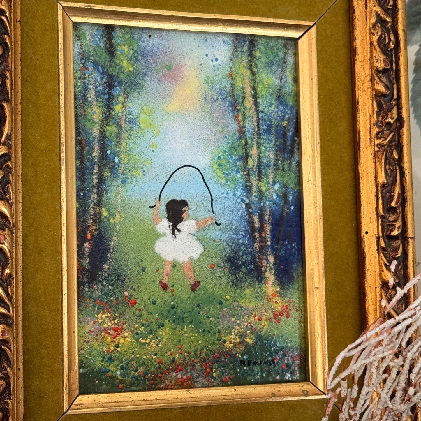 MCM Signed Fleming Enamel on Copper Art Plate Framed