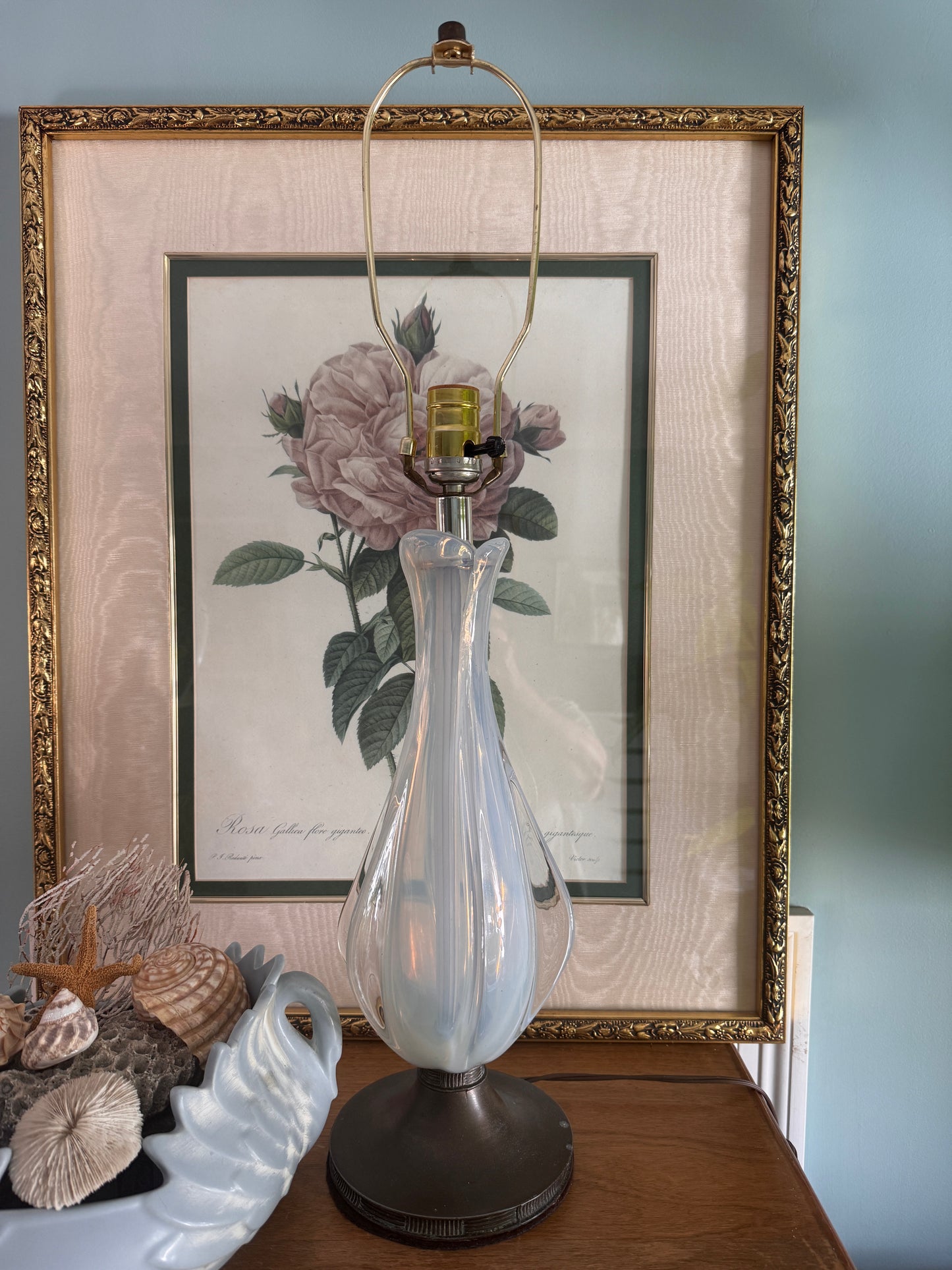 MCM Italian Murano Glass Soft Blue and Clear Lamp
