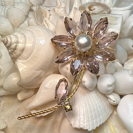 Vintage Lavender Rhinestone Flower Pin