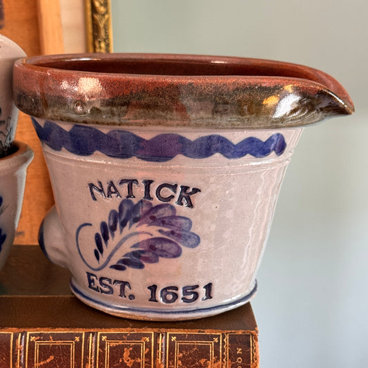 Natick, MA Est 1651 Studio Salt Glazed Stoneware Pottery Batter Bowl