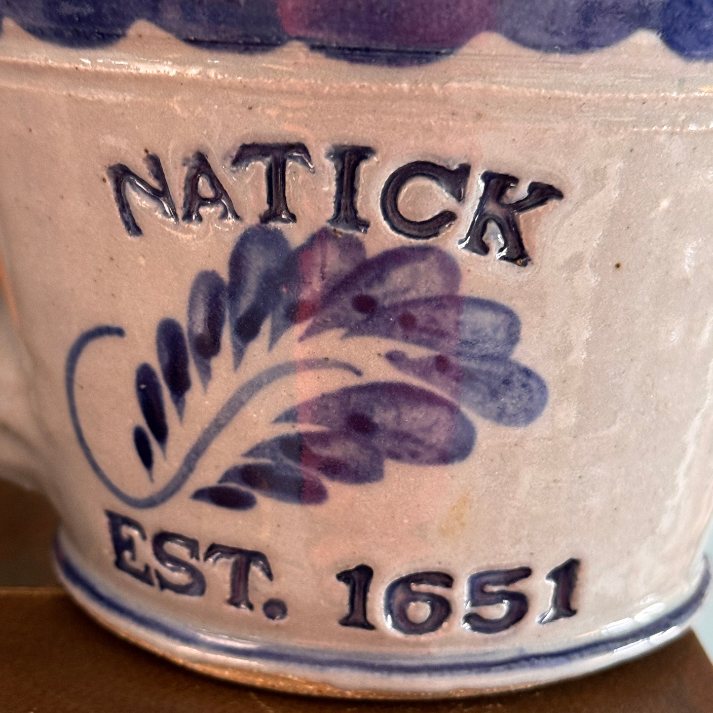 Natick, MA Est 1651 Studio Salt Glazed Stoneware Pottery Batter Bowl