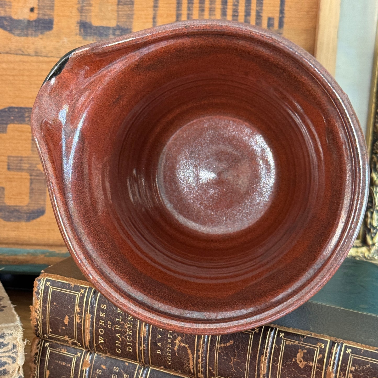 Natick, MA Est 1651 Studio Salt Glazed Stoneware Pottery Batter Bowl