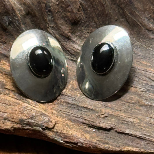 Vintage Native American Sterling Silver Black Onyx Earrings