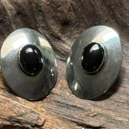 Vintage Native American Sterling Silver Black Onyx Earrings