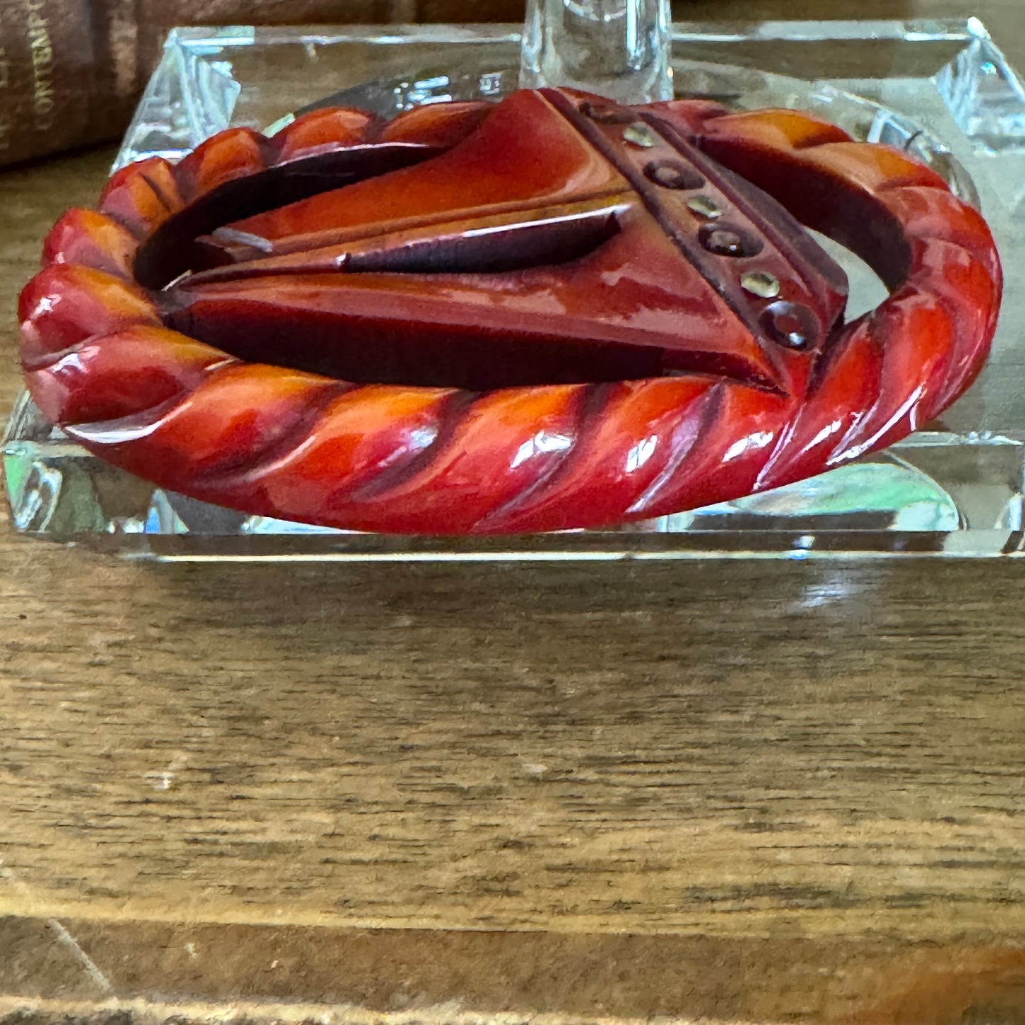 Vintage Red Carved Bakelite Tall Ship Nautical Pin