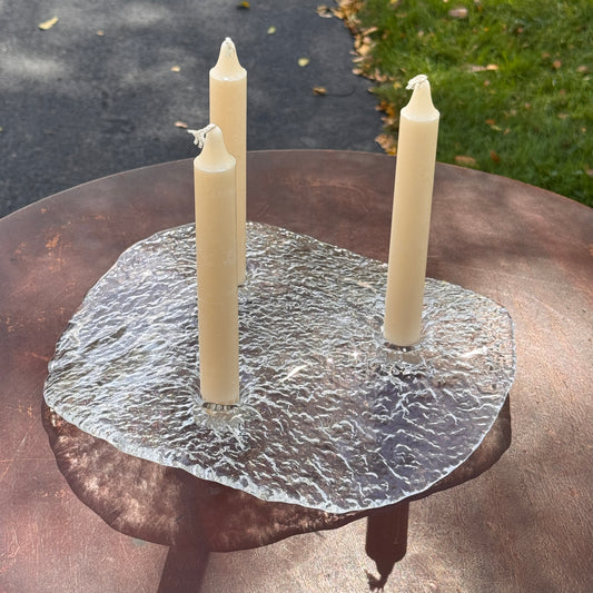 1970's MCM Scandinavian Ice Glass Triple Candle Holder Designed By Uno Westerberg Pukeberg Glass