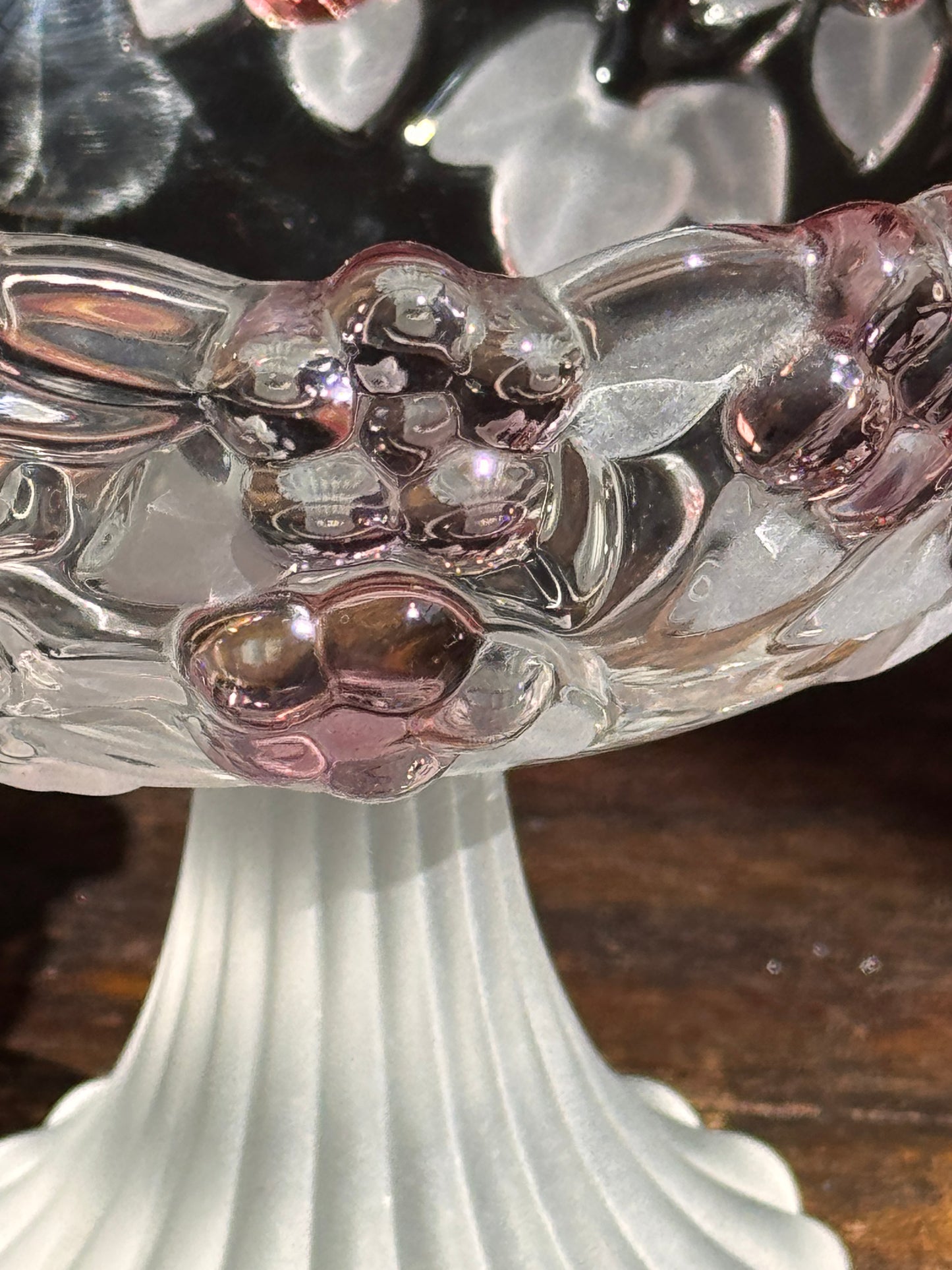 Walther Glass Vintage German Frosted Pink Crystal Pedestal Candy Dish — Original Label