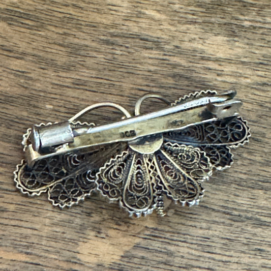 Vintage 800 Silver Filigree Butterfly Pin