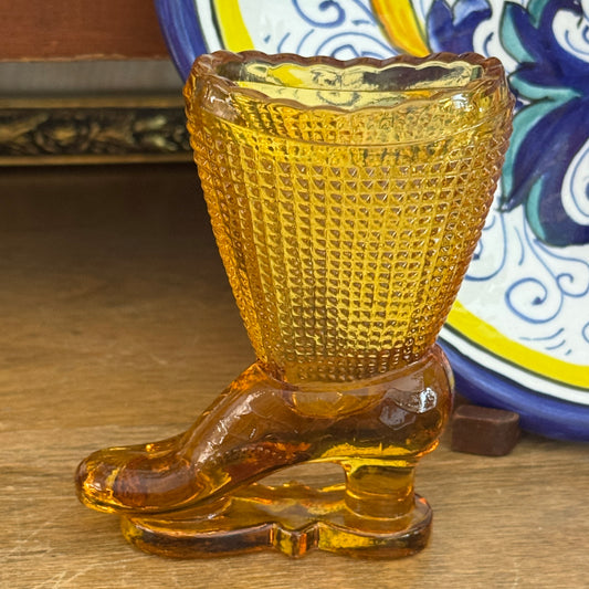 Vintage L. E. Smith  Amber Glass Victorian Heeled Shoe Boot