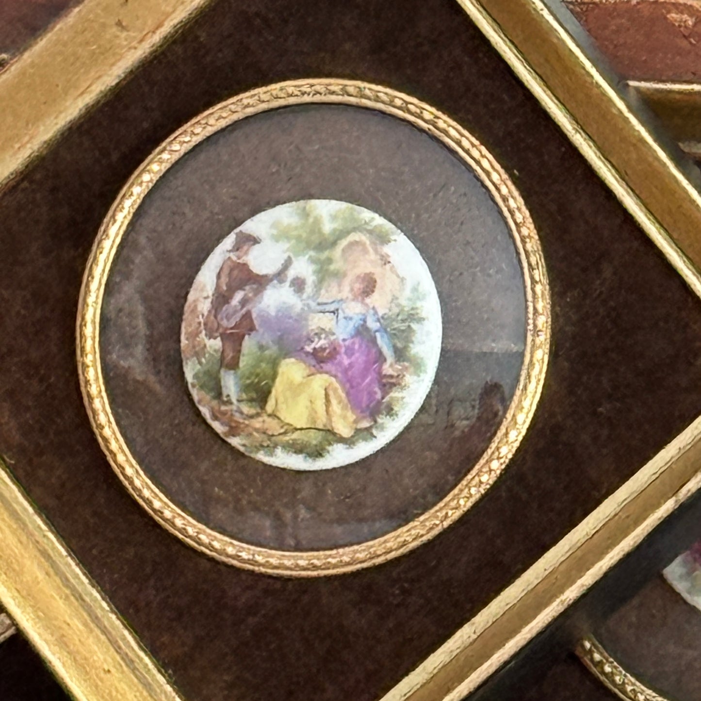 Three French Limoges Fragonard Romantic Couples Cameo Gilt Framed