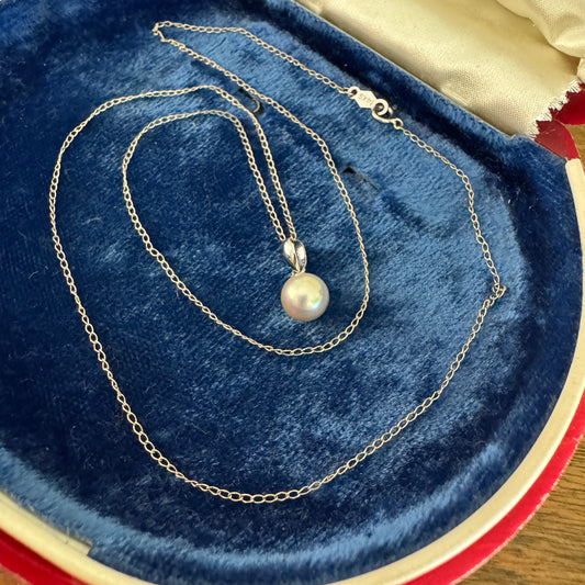 Vintage 14K White Gold Cultured Pearl Pendant 14K White Gold Chain