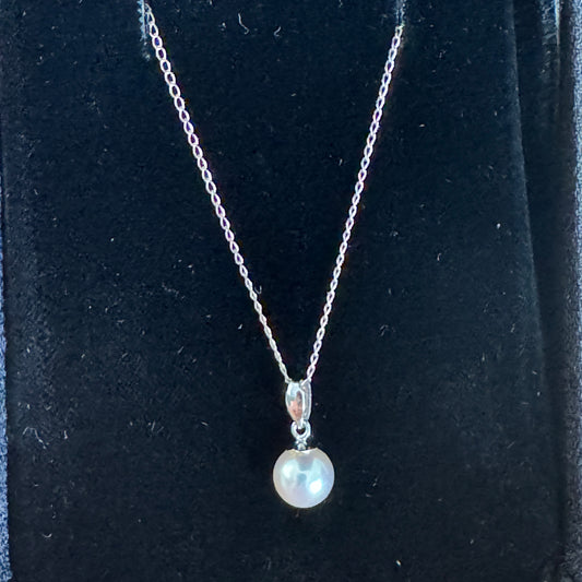 Vintage 14K White Gold Cultured Pearl Pendant 14K White Gold Chain